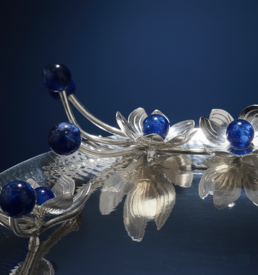 Orchid Platter – handcrafted luxury silver serving platter