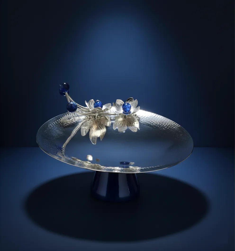 Orchid Platter – handcrafted luxury silver serving platter