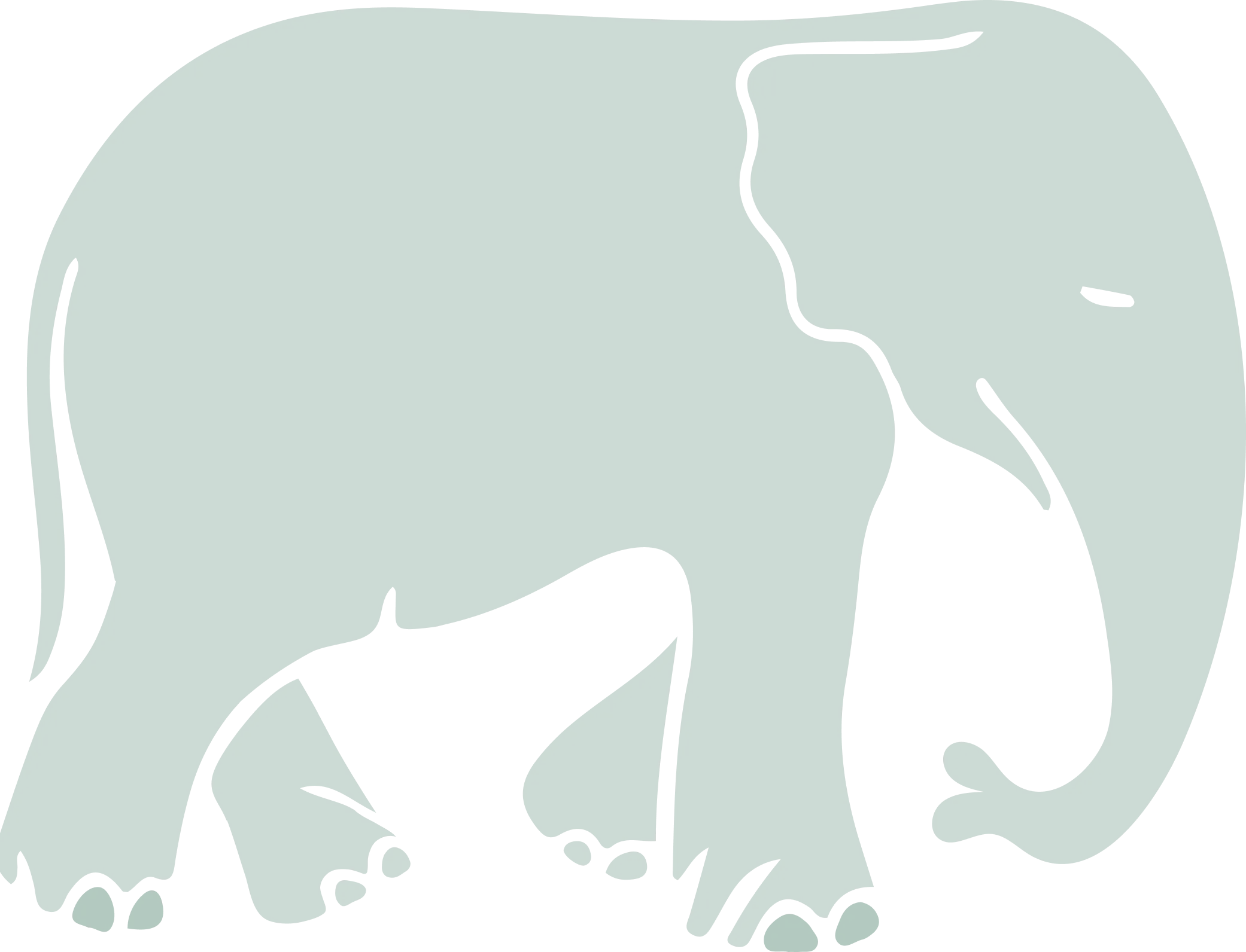 Illustration d'un éléphant vert se déplaçant vers la droite.
