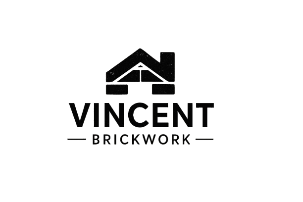 Vincent Brickwork company logo featuring stylized house roof above the name.