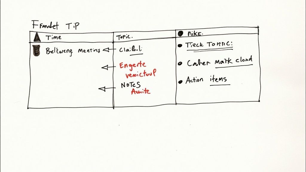 A person's hands organizing papers and a laptop on a desk, representing a meeting minutes template.