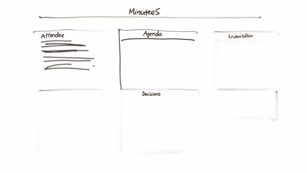 A person writing in a notebook during a meeting, representing the creation of meeting minutes.