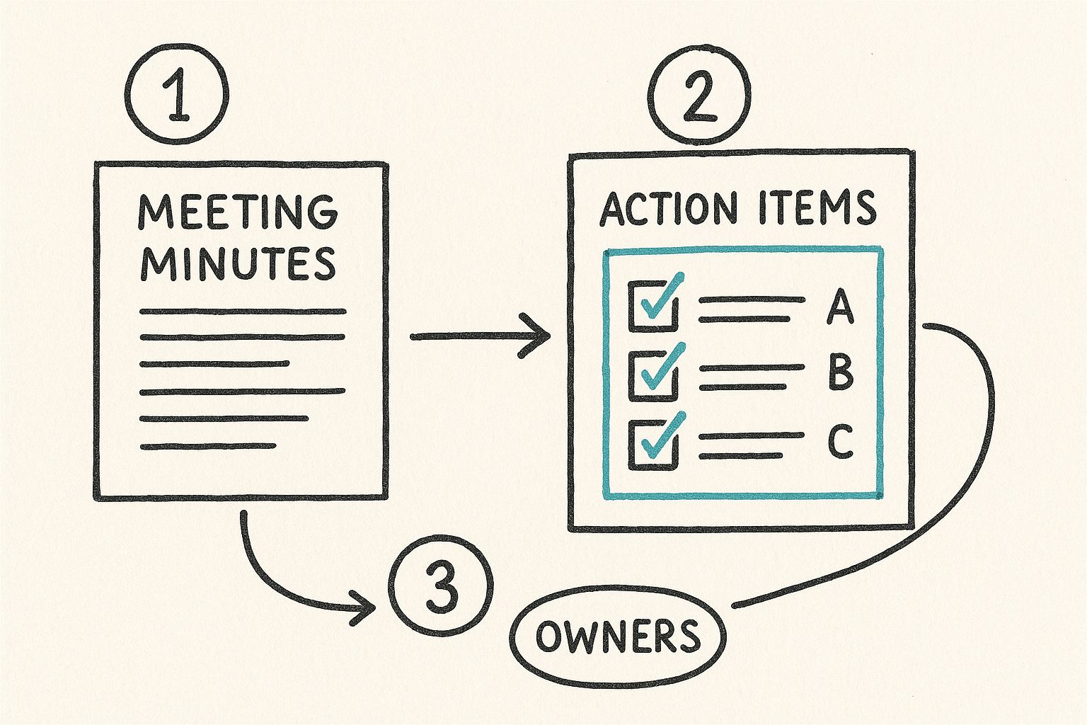 Infographic about meeting minutes format with action items