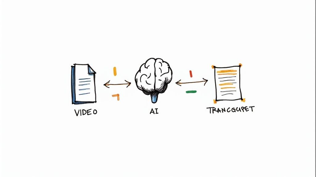 Woman working at a desk with AI tools, showing the benefits of video transcription ai