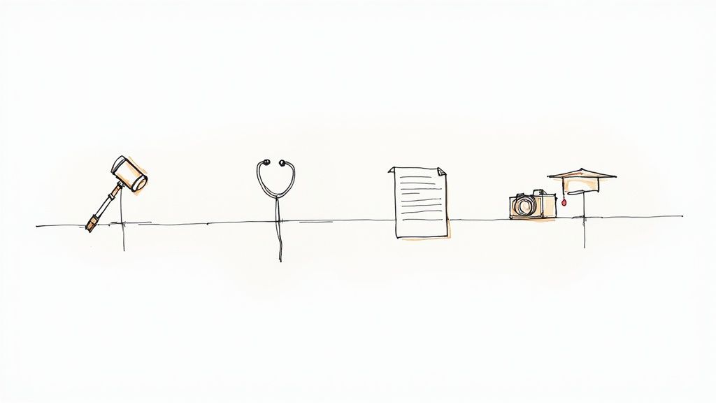 Several professionals from different industries collaborating, symbolizing the wide-ranging use cases of transcription.