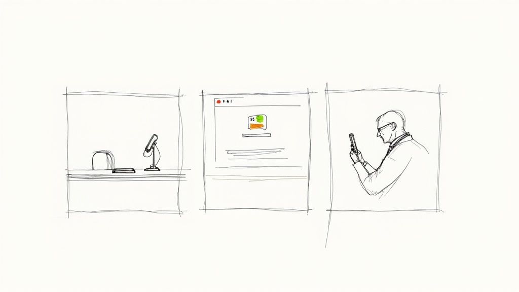 A professional dictating notes into a device, demonstrating speech to text AI in a real-world setting.
