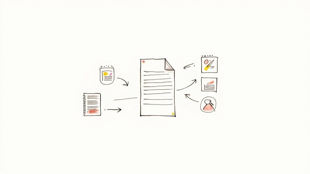 Person typing on a laptop with their voice memo transcript on the screen.