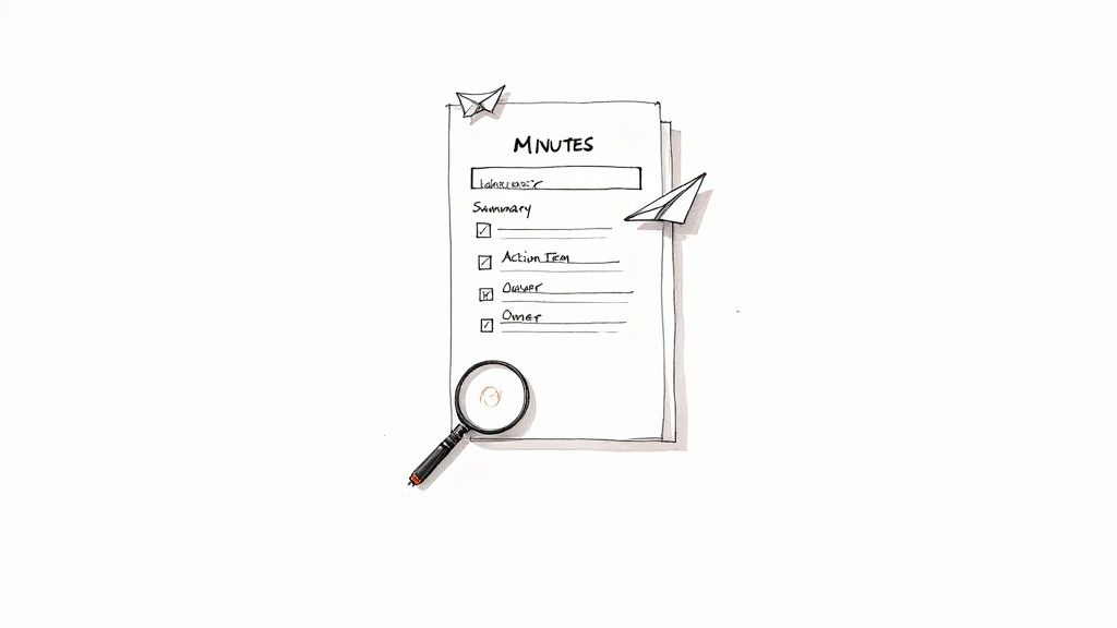 A person at a desk carefully reviewing and editing a document on a laptop, symbolizing the final polish of meeting minutes.