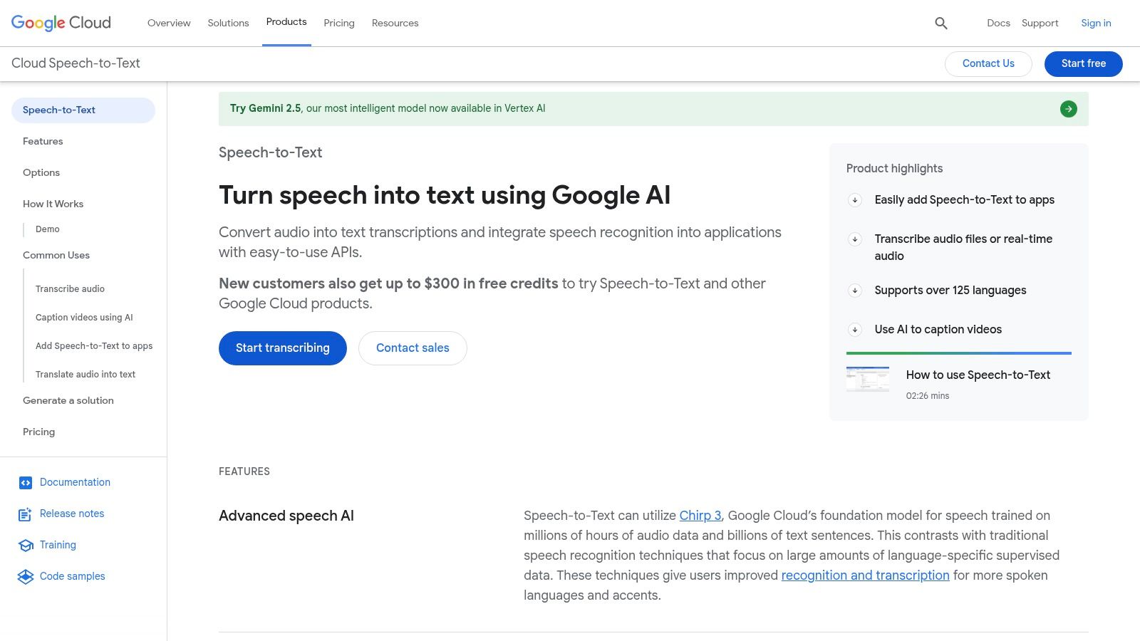 Google Cloud Speech-to-Text (API)