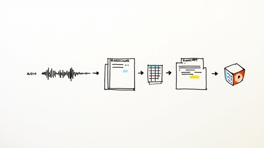 Woman analyzing sticky notes on a glass wall, illustrating the process of coding and theme development in interview data analysis.