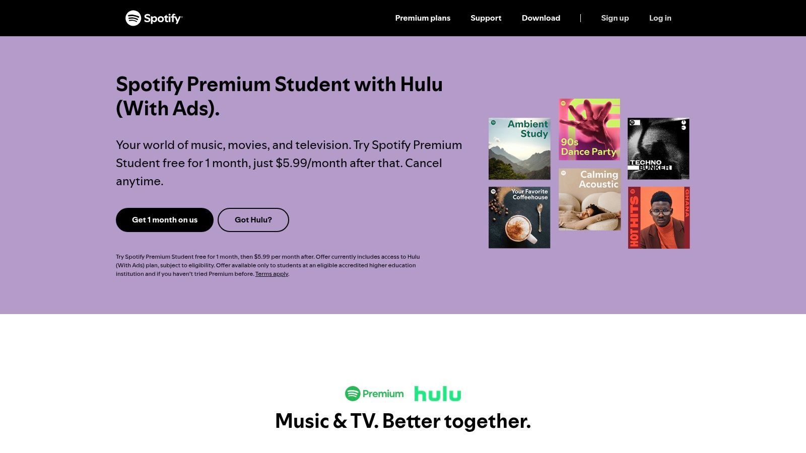 Spotify Premium Student (with Hulu in the US)