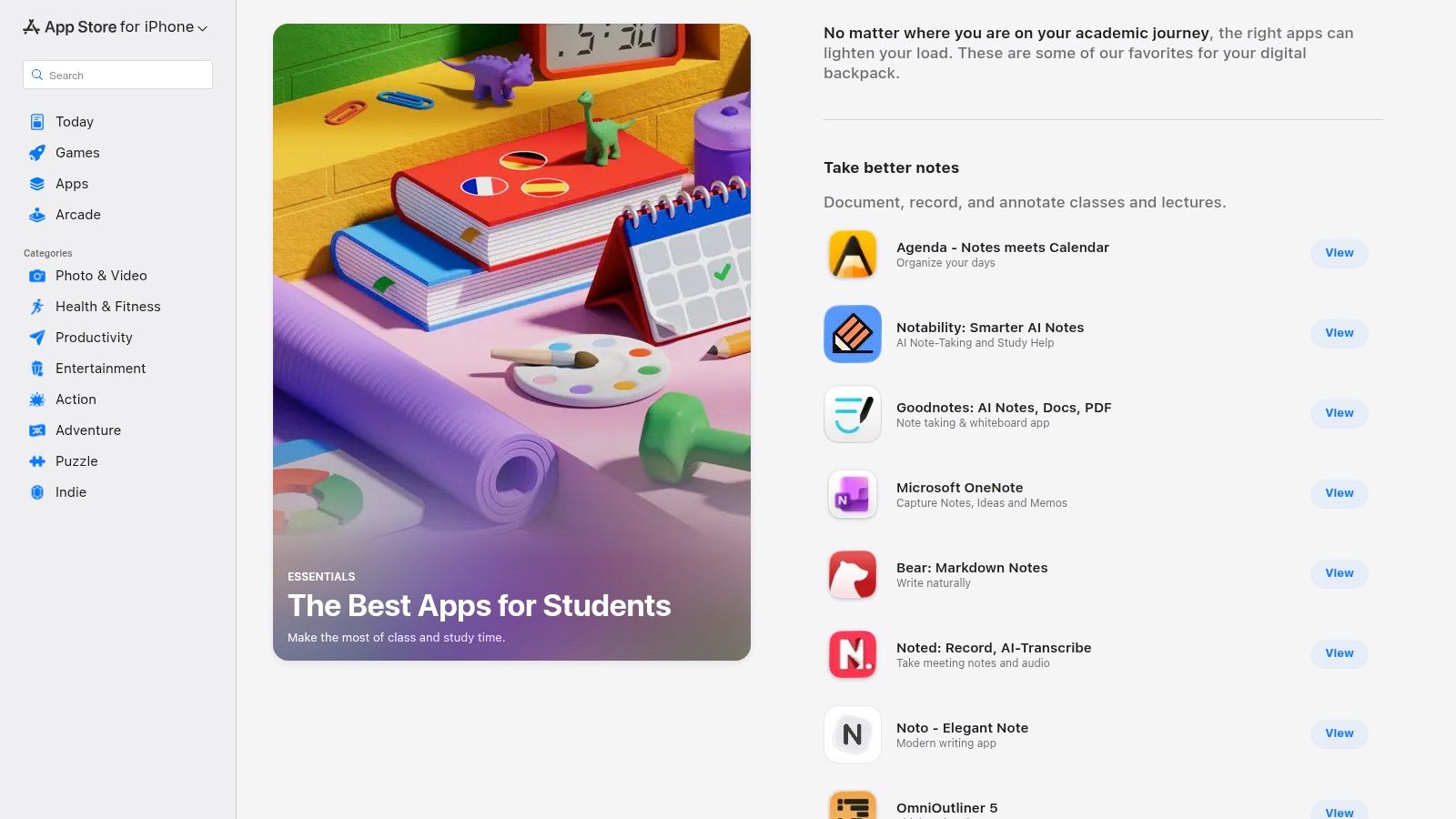 Apple App Store – “The Best Apps for Students” collection