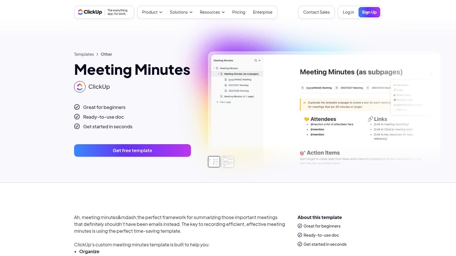 ClickUp meeting recap email template meeting template