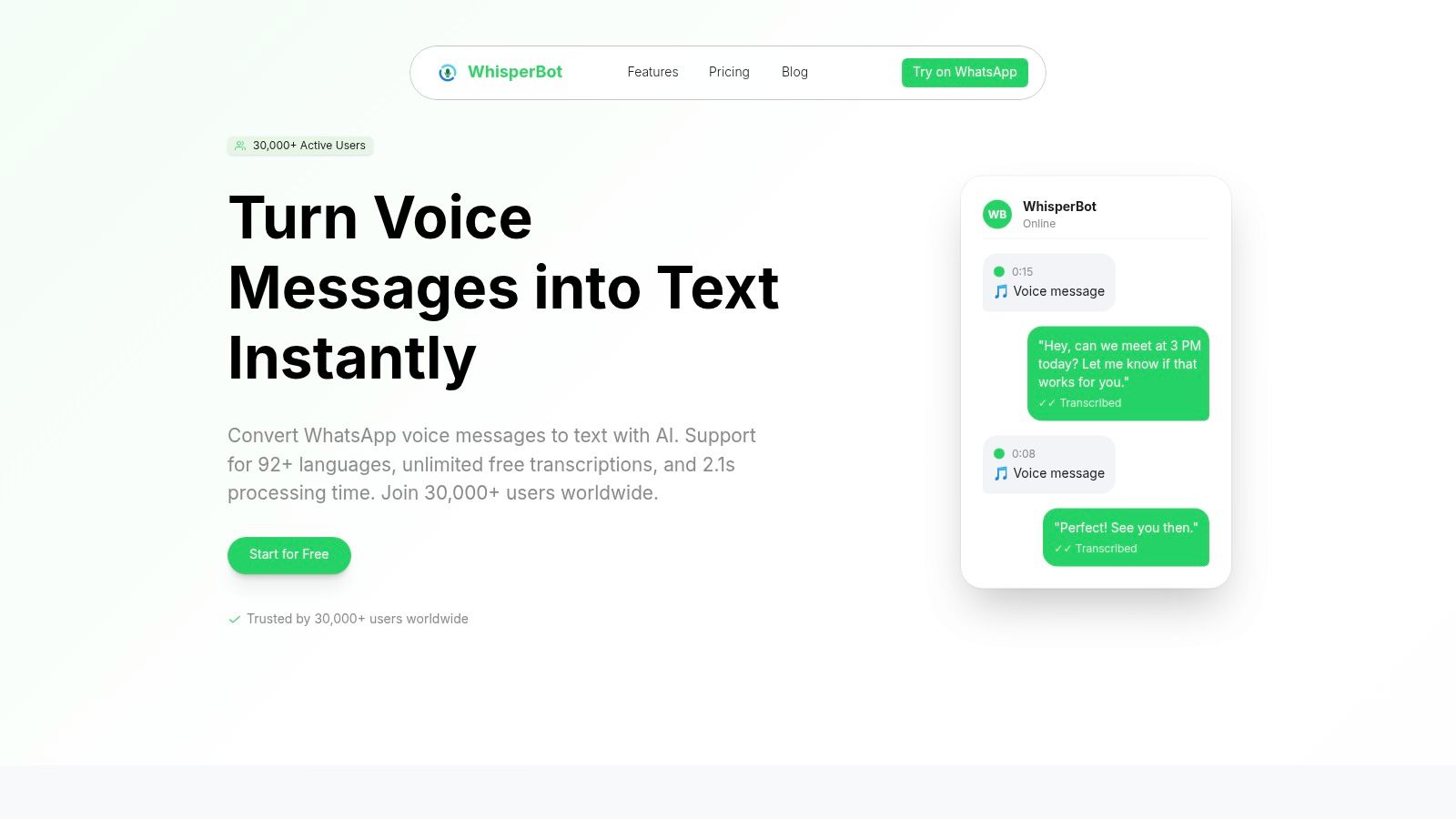 Whisper AI (WhatsApp-based voice-to-text)