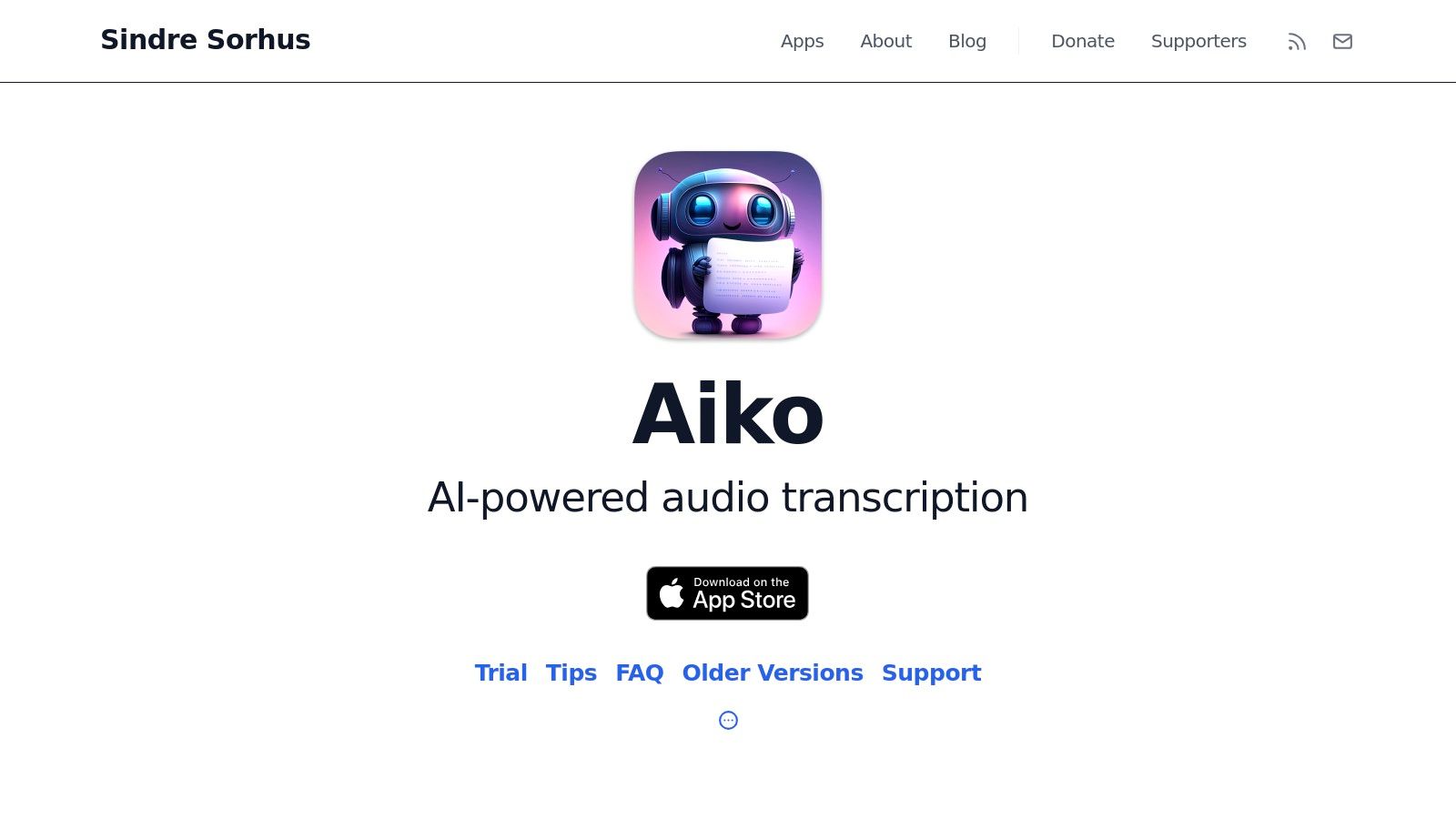 Aiko app interface showing transcription in progress on an Apple device