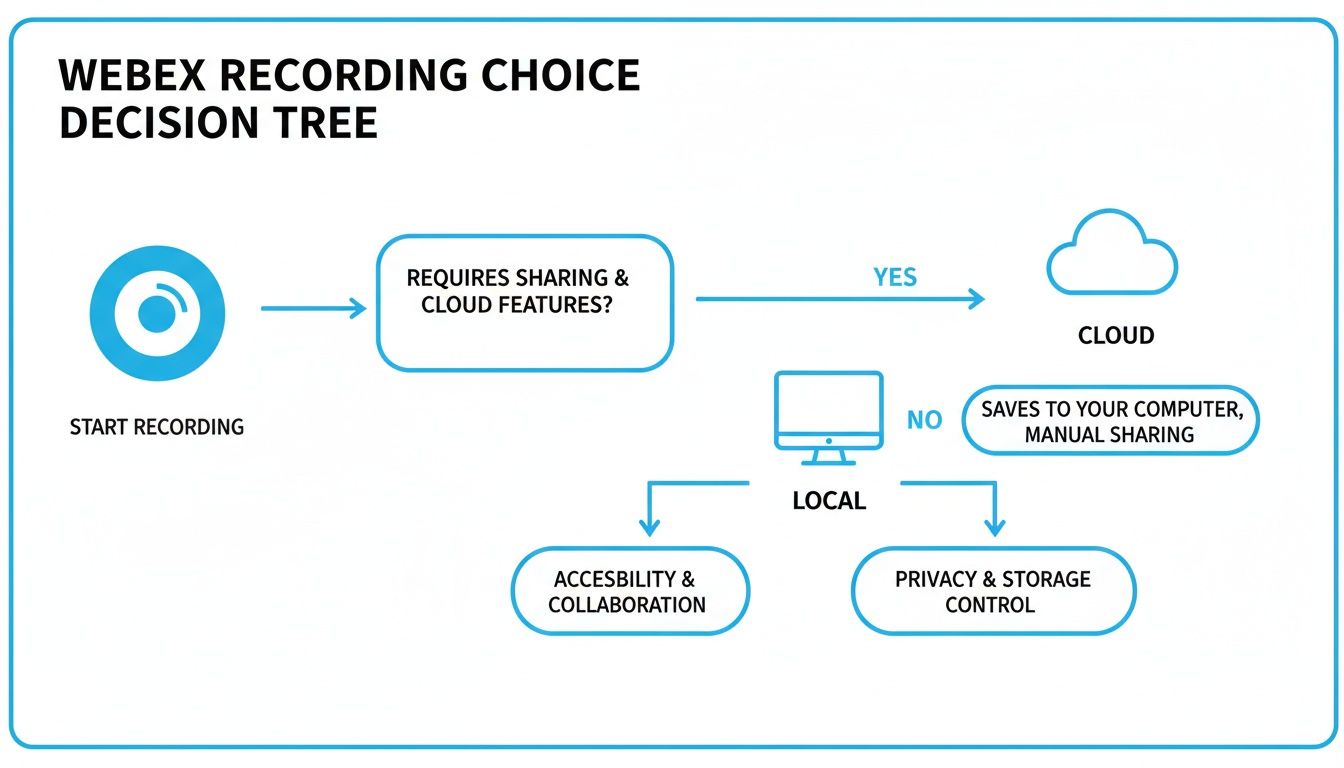 Webex recording decision tree explaining the choice between cloud and local storage.