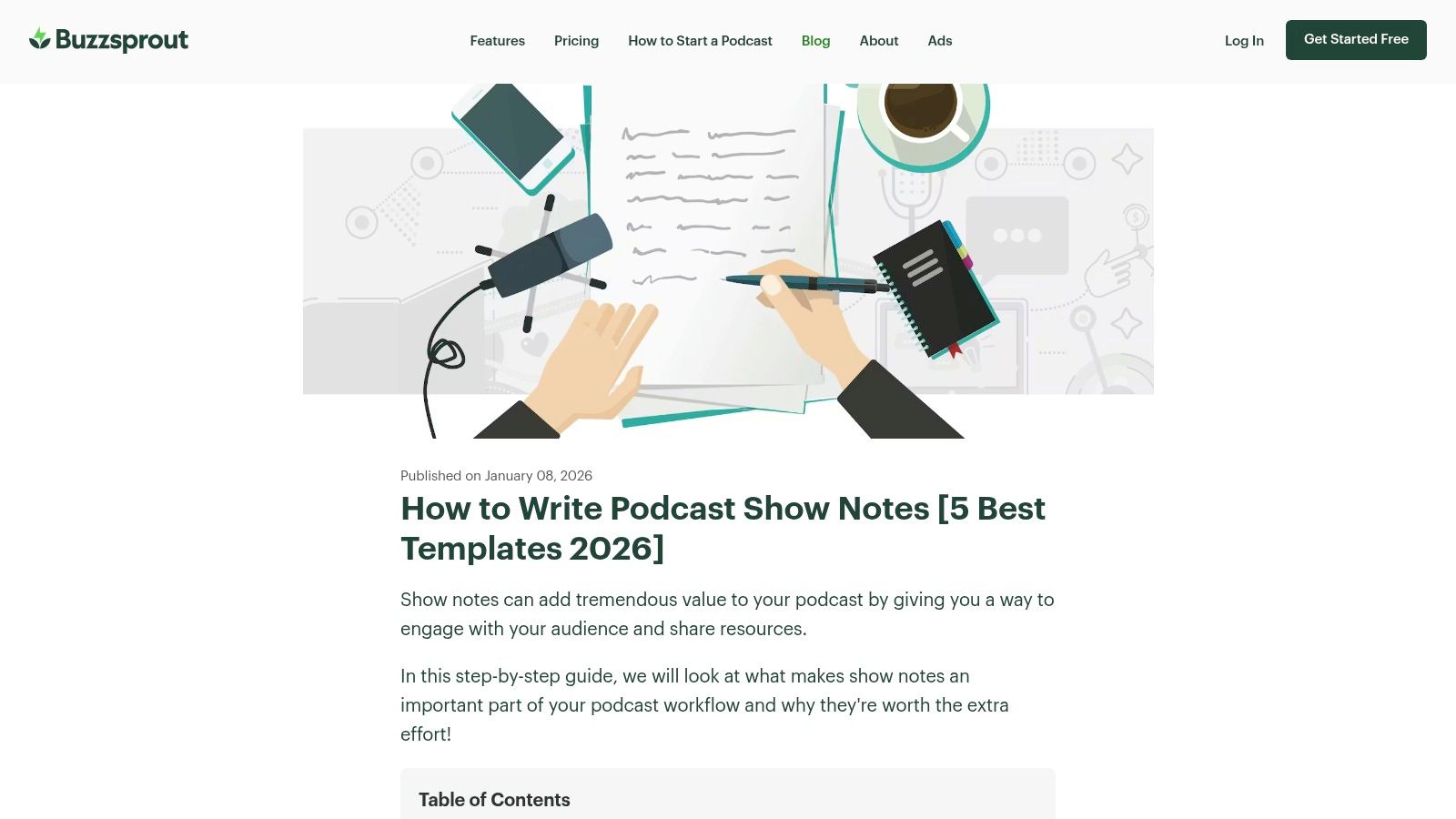 Buzzsprout – How to Write Podcast Show Notes (with 5 ready-to-use templates)