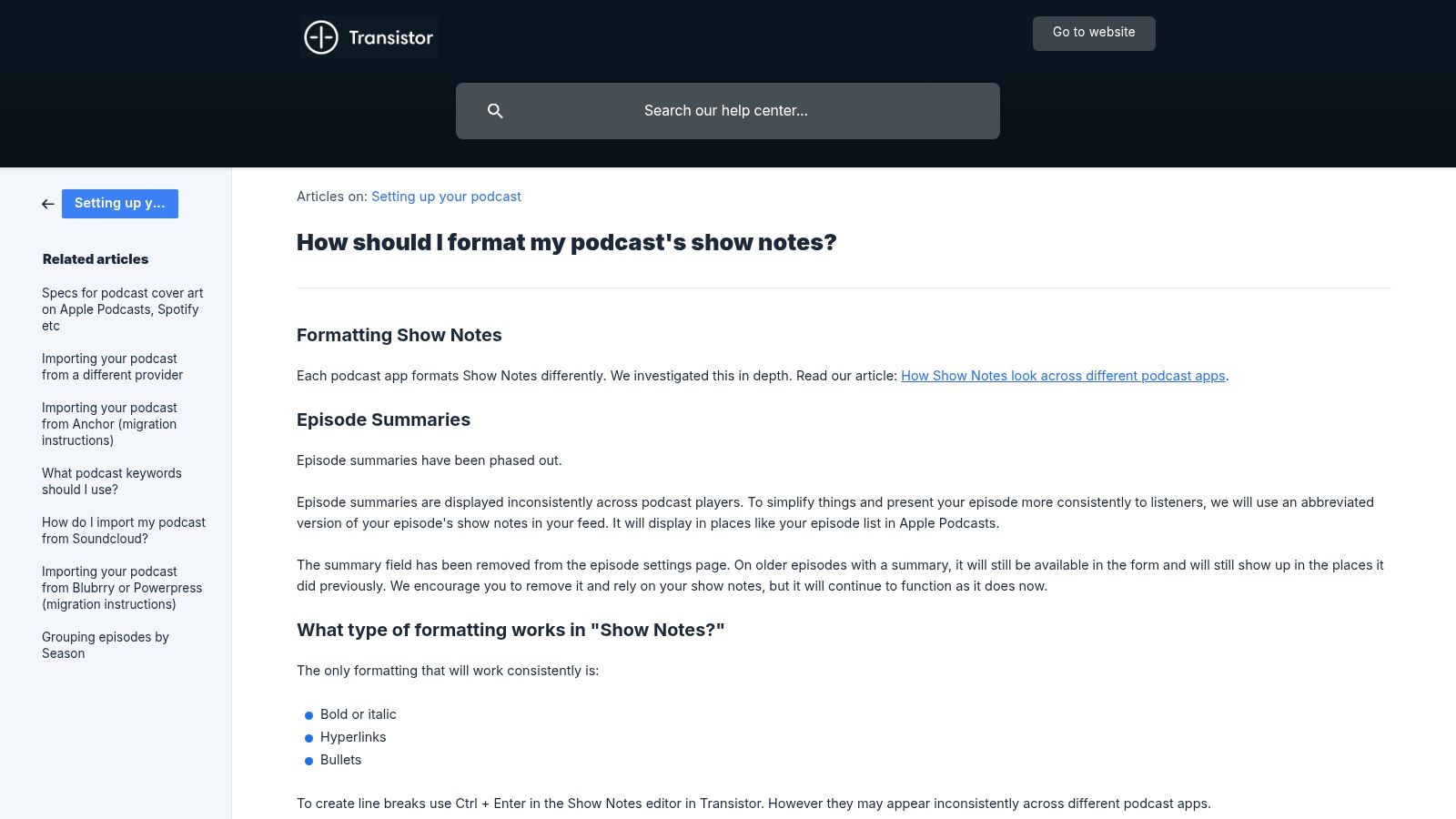 Transistor – Show Notes Formatting Guide (with reusable placeholders)