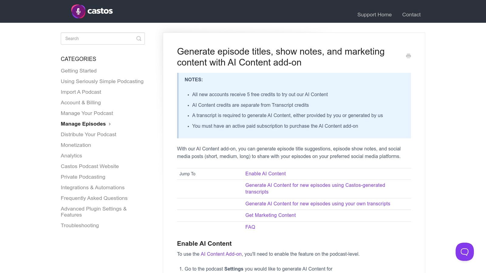 Castos – AI Content Add-on (Generate episode titles and show notes)