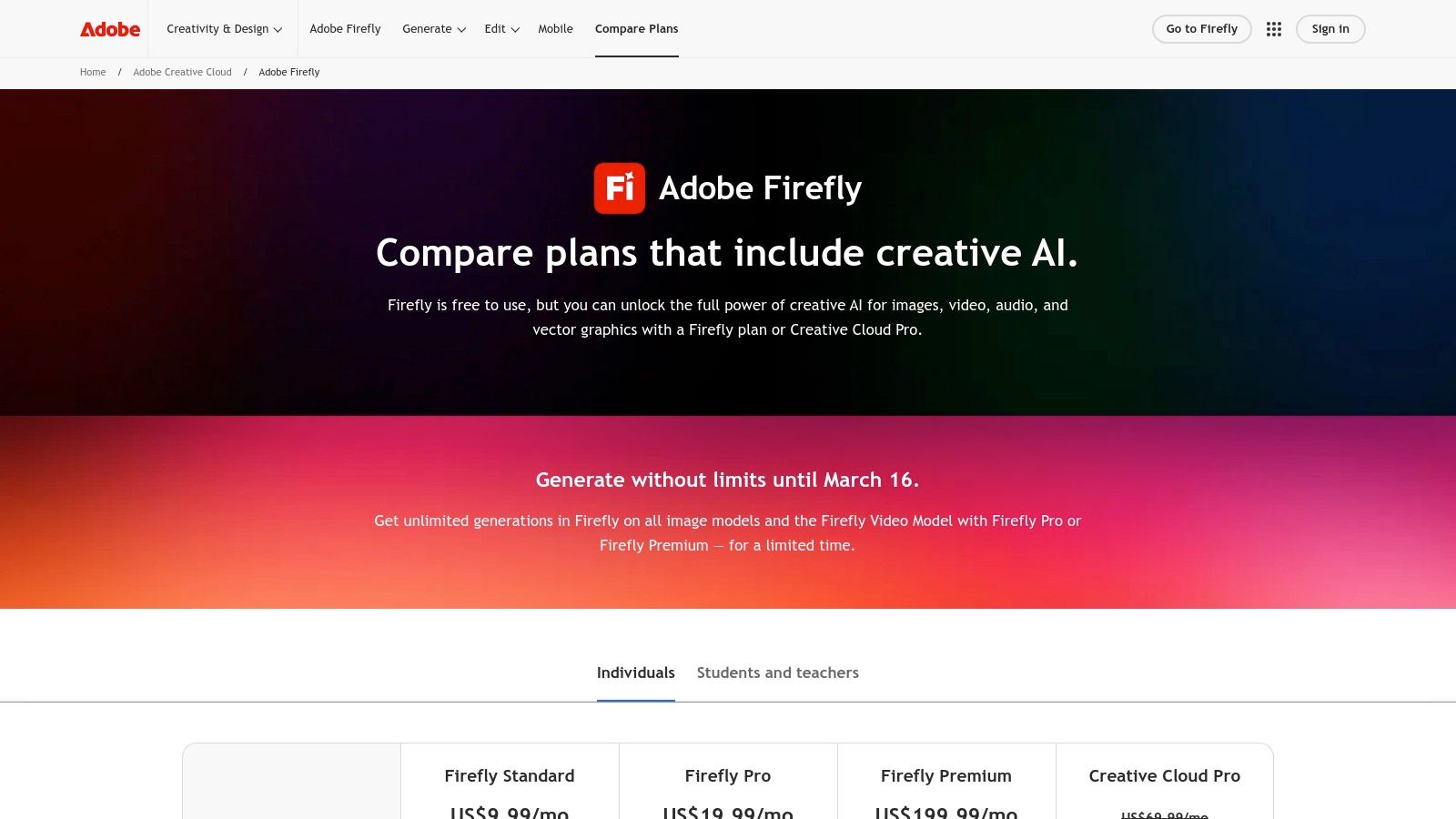 Adobe Firefly pricing plans for its generative AI suite