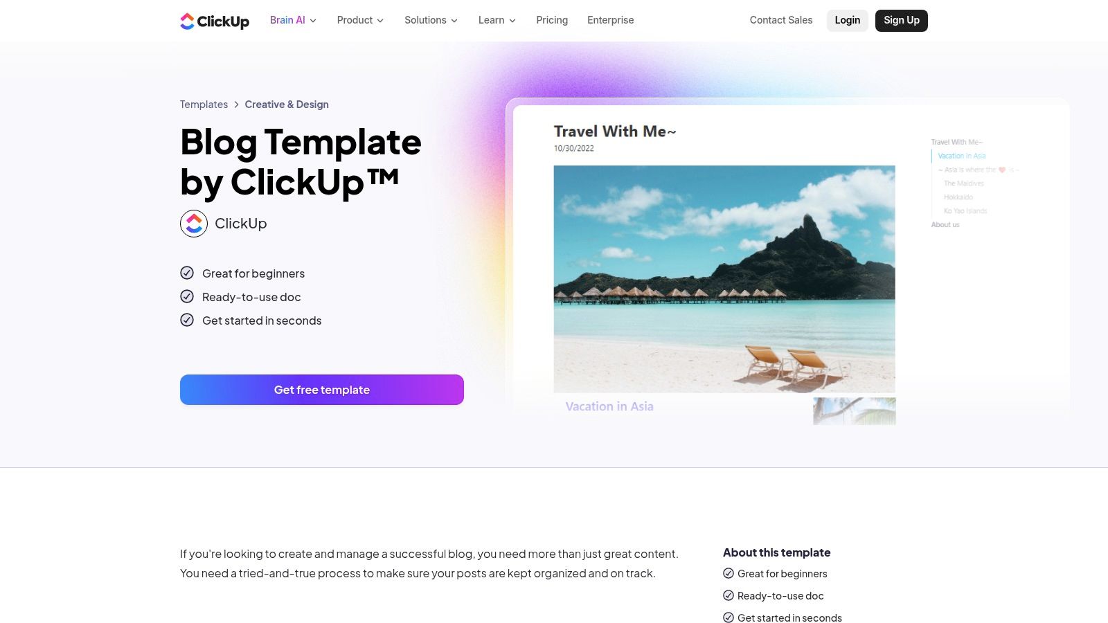 ClickUp – Blog Template (Doc + Workflow)