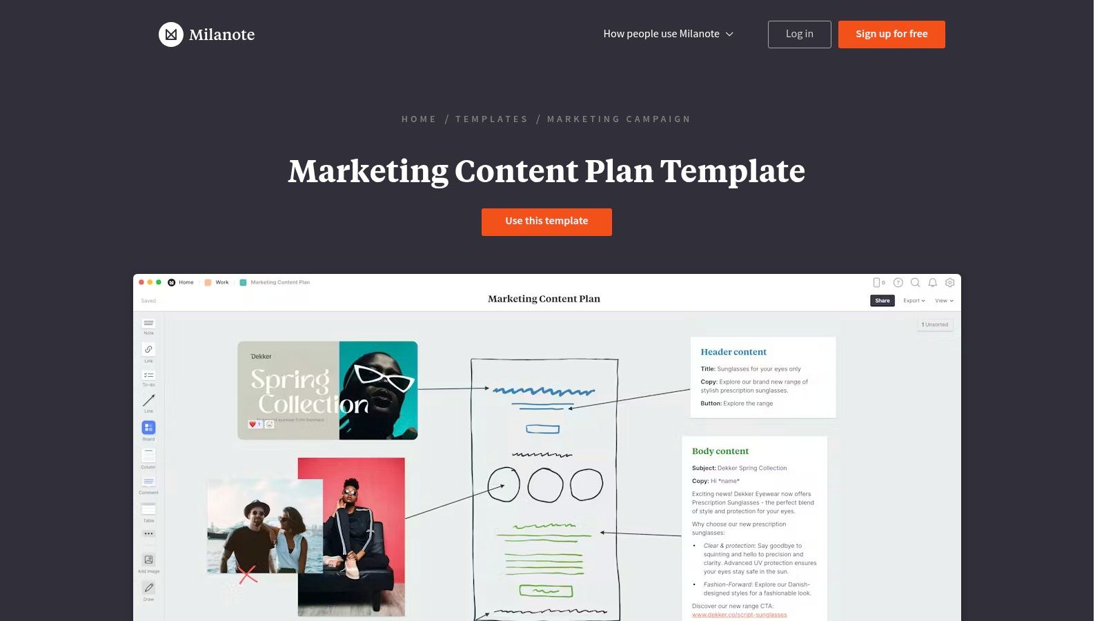 Milanote – Marketing Content Plan (Board Template)