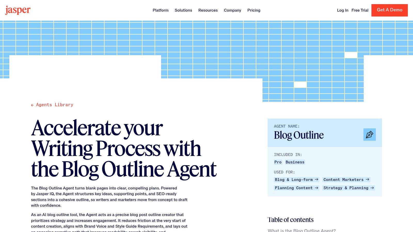 Jasper – Blog Outline Agent