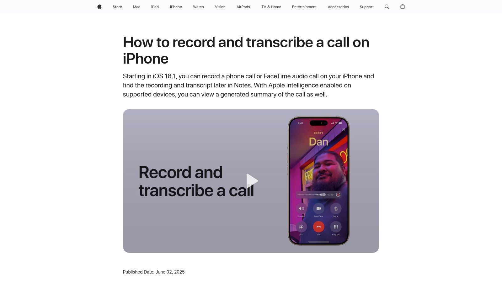 iPhone built-in call recording (iOS 18.1+)