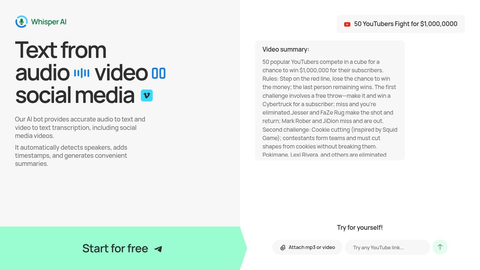 Screenshot from https://whisperbot.ai/