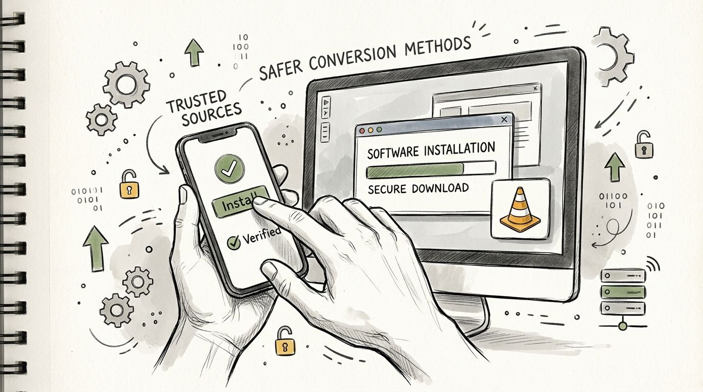 A hand tapping an install button on a smartphone with a secure software installation screen on a computer.