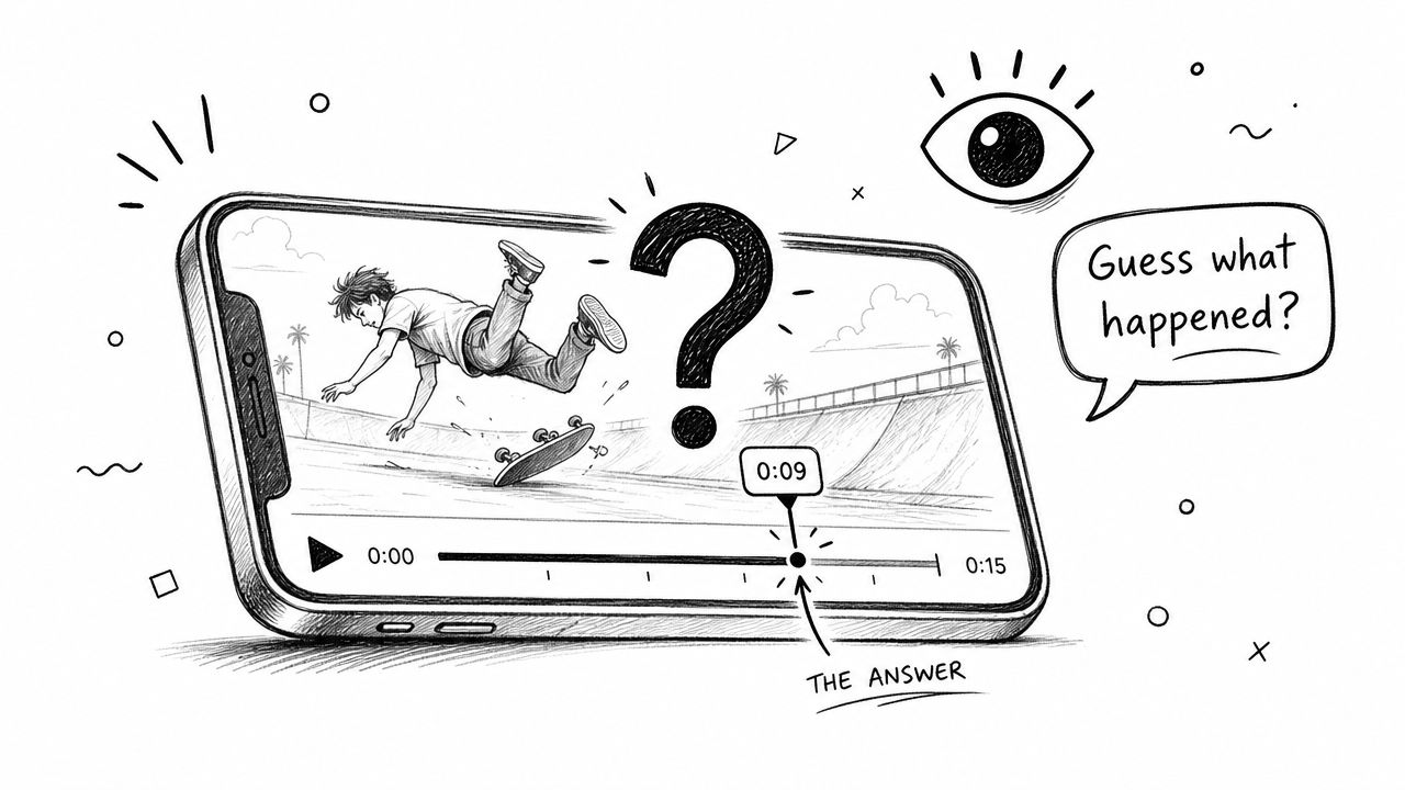 A hand-drawn illustration of a smartphone showing a skateboarder falling with a question mark overlay.