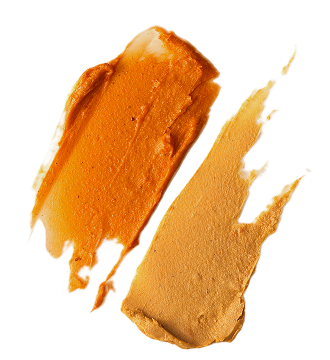 Two paint or makeup swatches in shades of orange and light brown with textured brush strokes.
