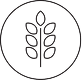 Black line icon of a stylized plant with leaves inside a circle.