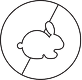 Circular cruelty-free symbol with a rabbit inside a cotton plant outline.