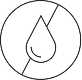 Icon of a water droplet with a leaf inside, crossed out by a diagonal line, symbolizing paraben-free.