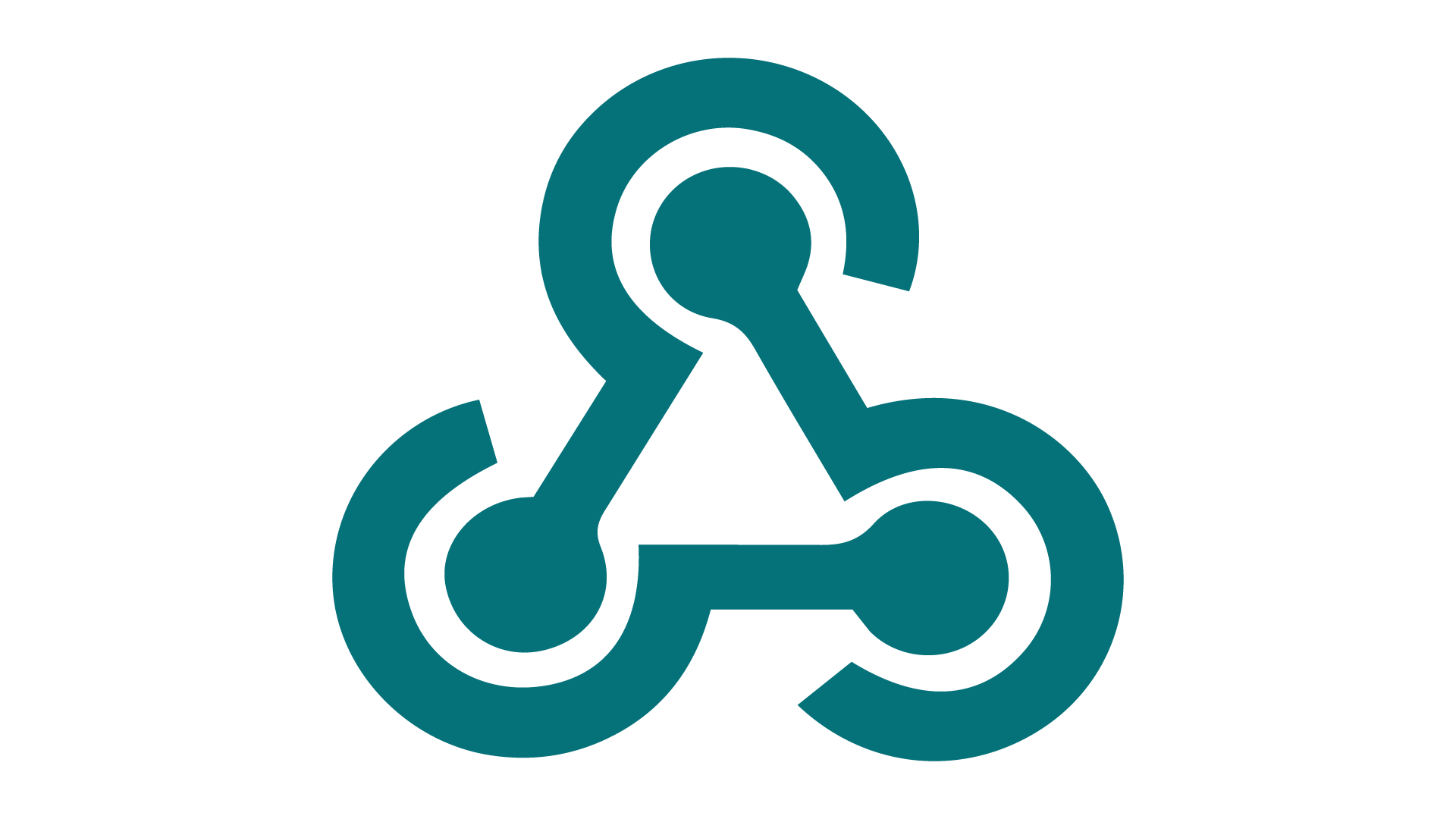 Three interconnected circles forming a triangular network symbol.