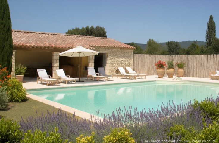 Piscine extérieure au domaine de la Vivande avec transats