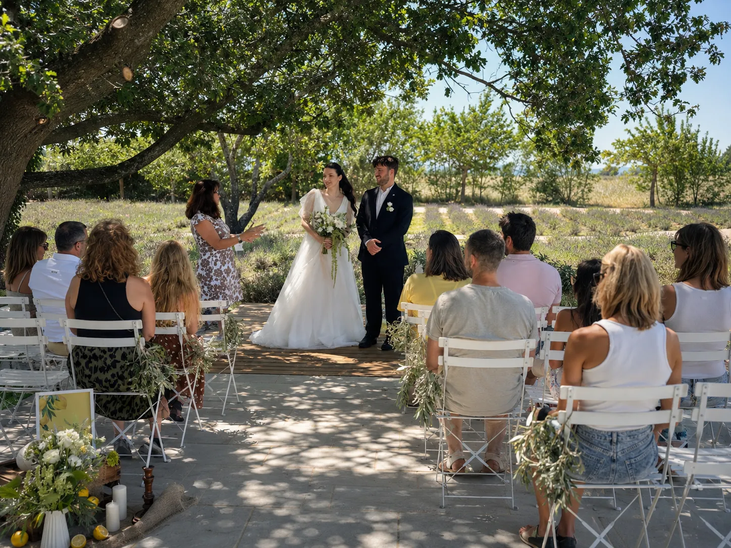 Outdoor wedding ceremony at the Château d'Aveny