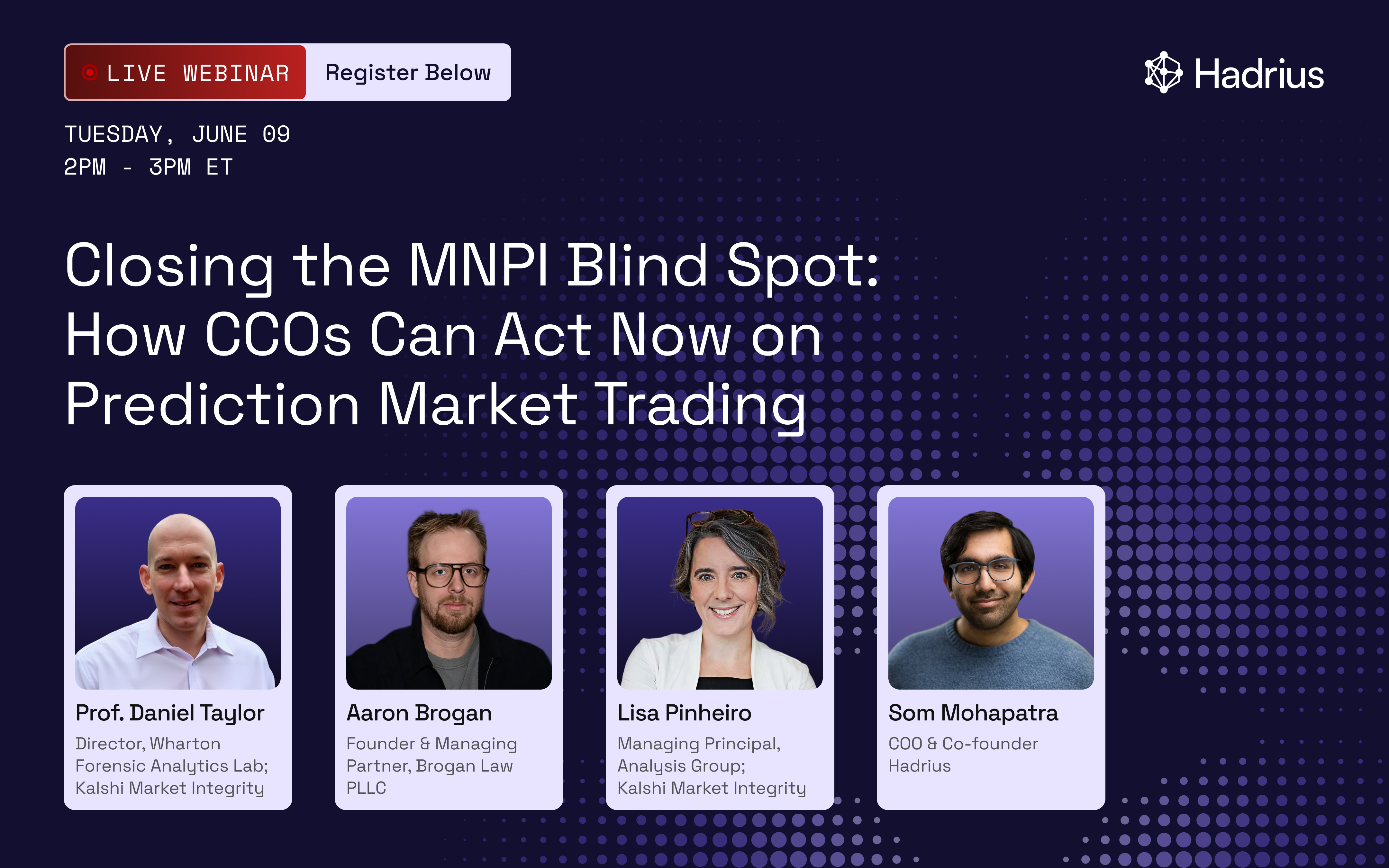 Live webinar titled 'You’re Archiving Risk: Why SMS-based Compliance Is Becoming A Liability' with six speakers' headshots and names, scheduled for Thursday, April 23, 12PM to 12:45PM ET.