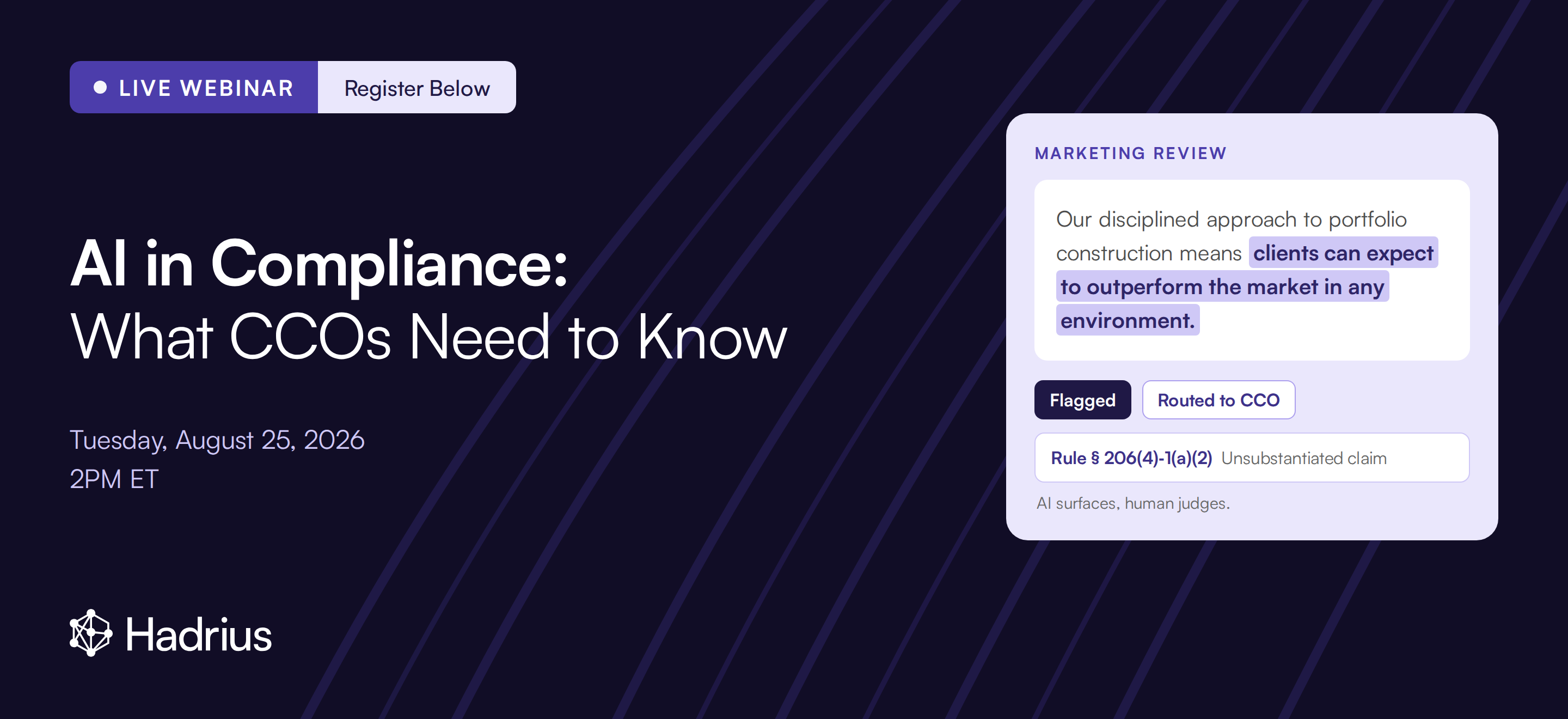 Live webinar titled 'You’re Archiving Risk: Why SMS-based Compliance Is Becoming A Liability' with six speakers' headshots and names, scheduled for Thursday, April 23, 12PM to 12:45PM ET.