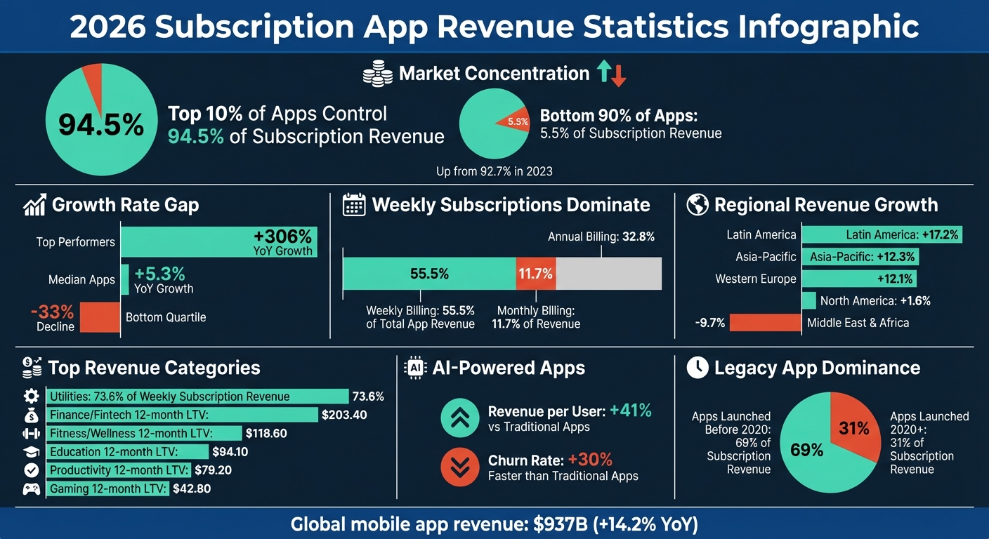2026 Subscription App Revenue Statistics: Market Share, Growth Rates, and Category Performance