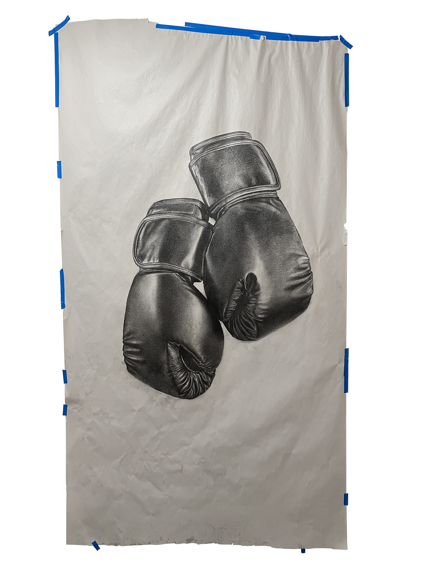 Charcoal boxing glove drawing.