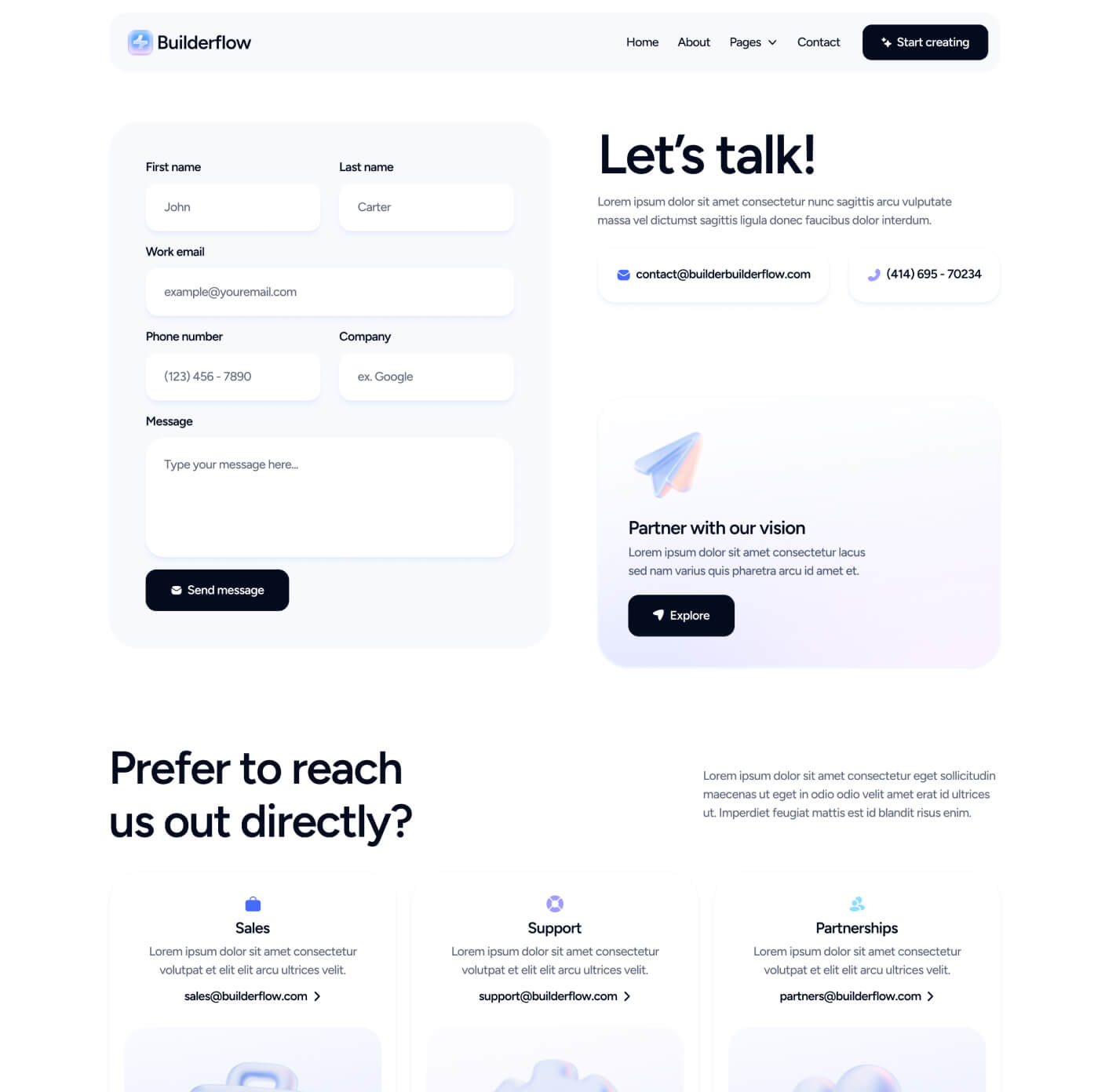 Builderflow - Contact V3 Page - AI App Builder Webflow Template