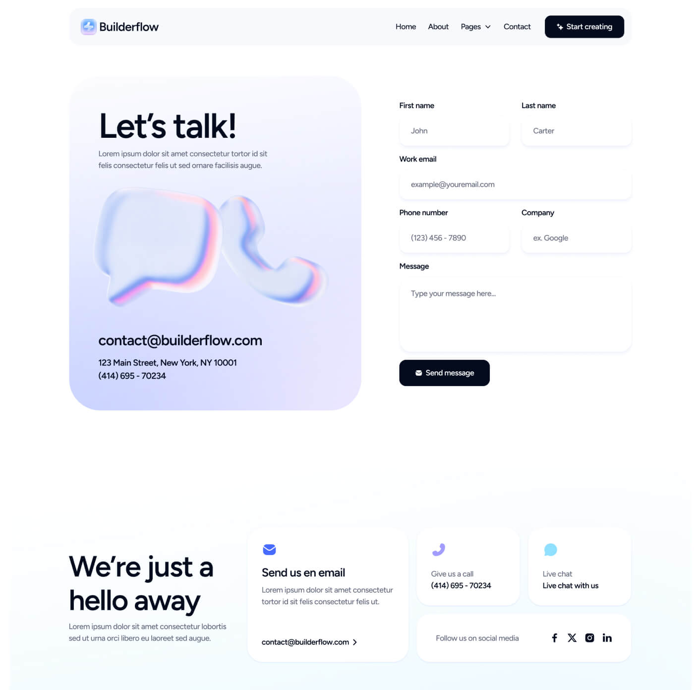 Builderflow - Contact V1 Page - AI App Builder Webflow Template