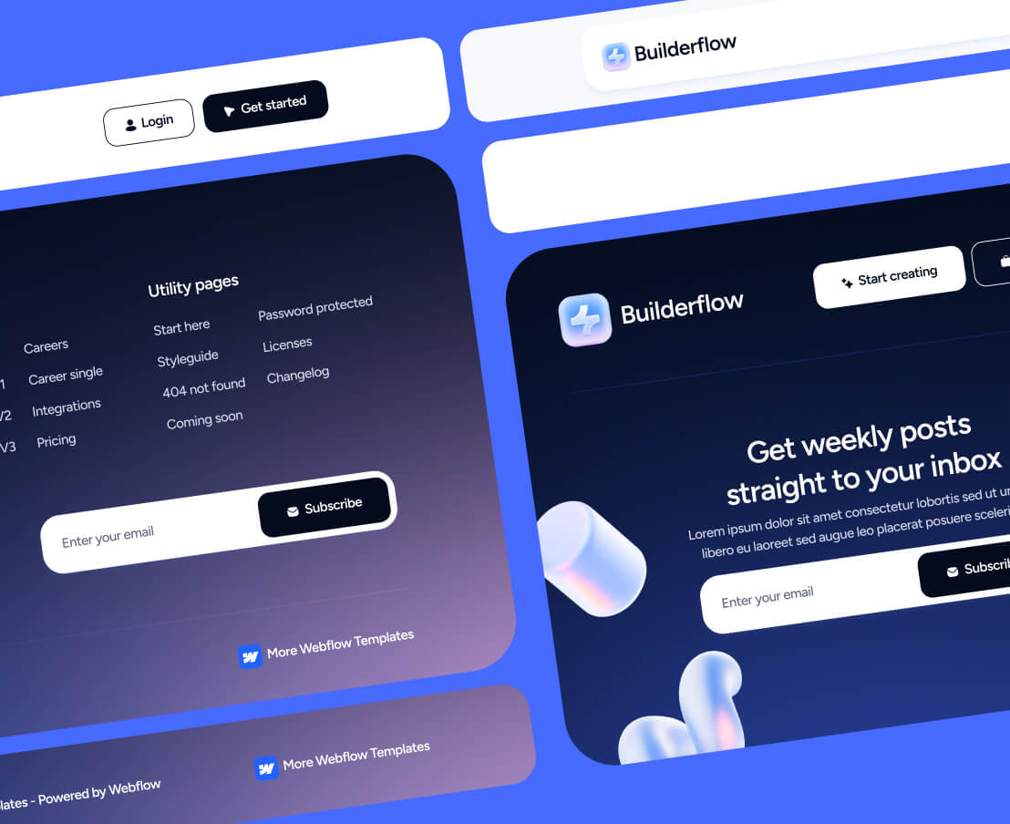 Builderflow - 3 Headers And Footers Included - AI App Builder Webflow Template