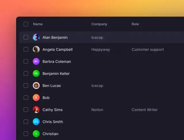 A list of people with a pink background.