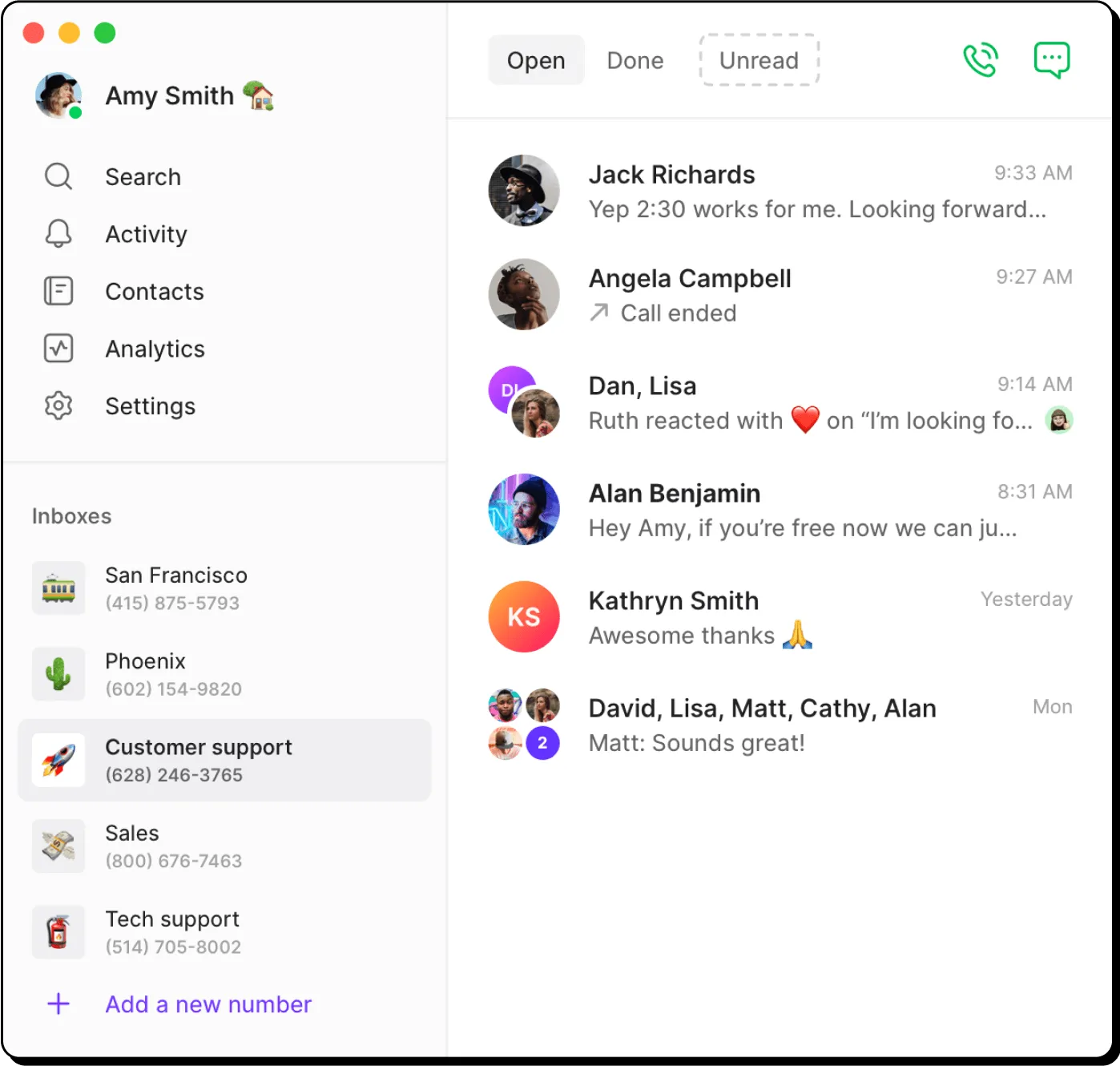 A screen shot of a messaging app with a conversation between Amy Smith and Matt.