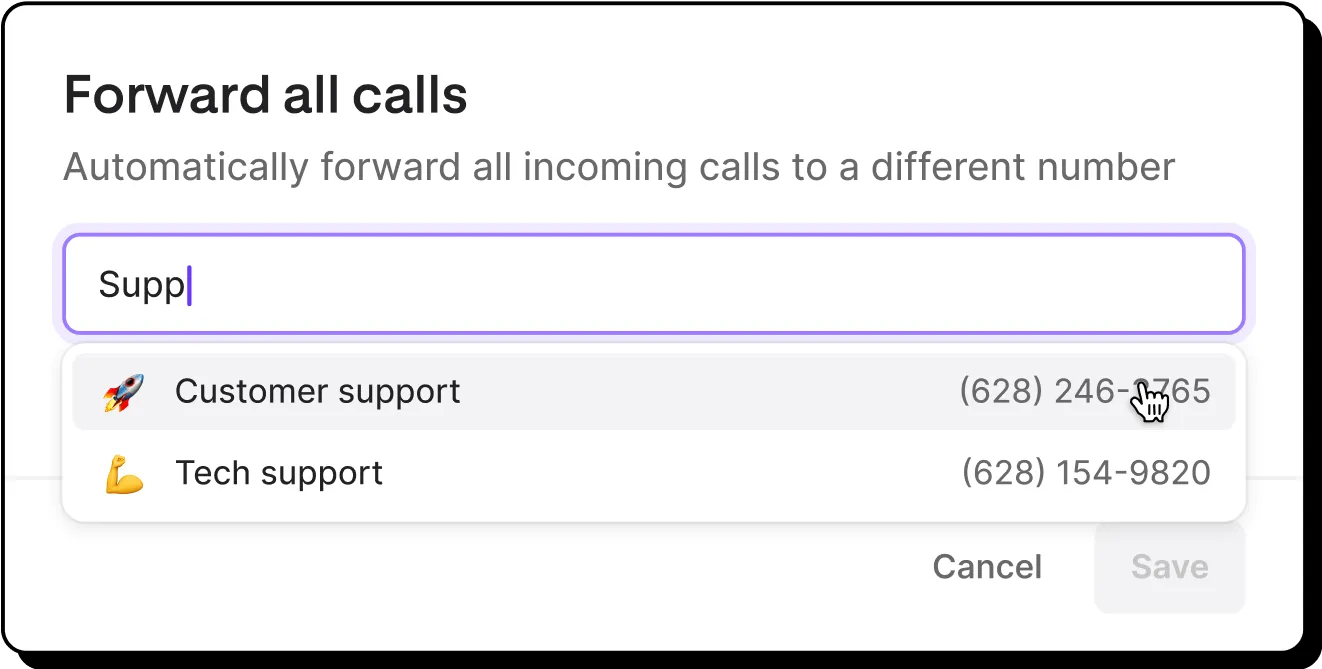 A computer screen with a purple button that says "forward all calls".