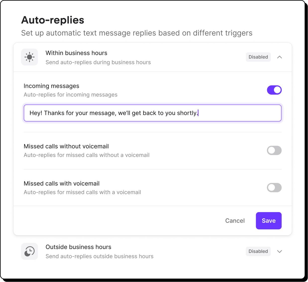 A screenshot of a computer screen with a purple button that says "Save".