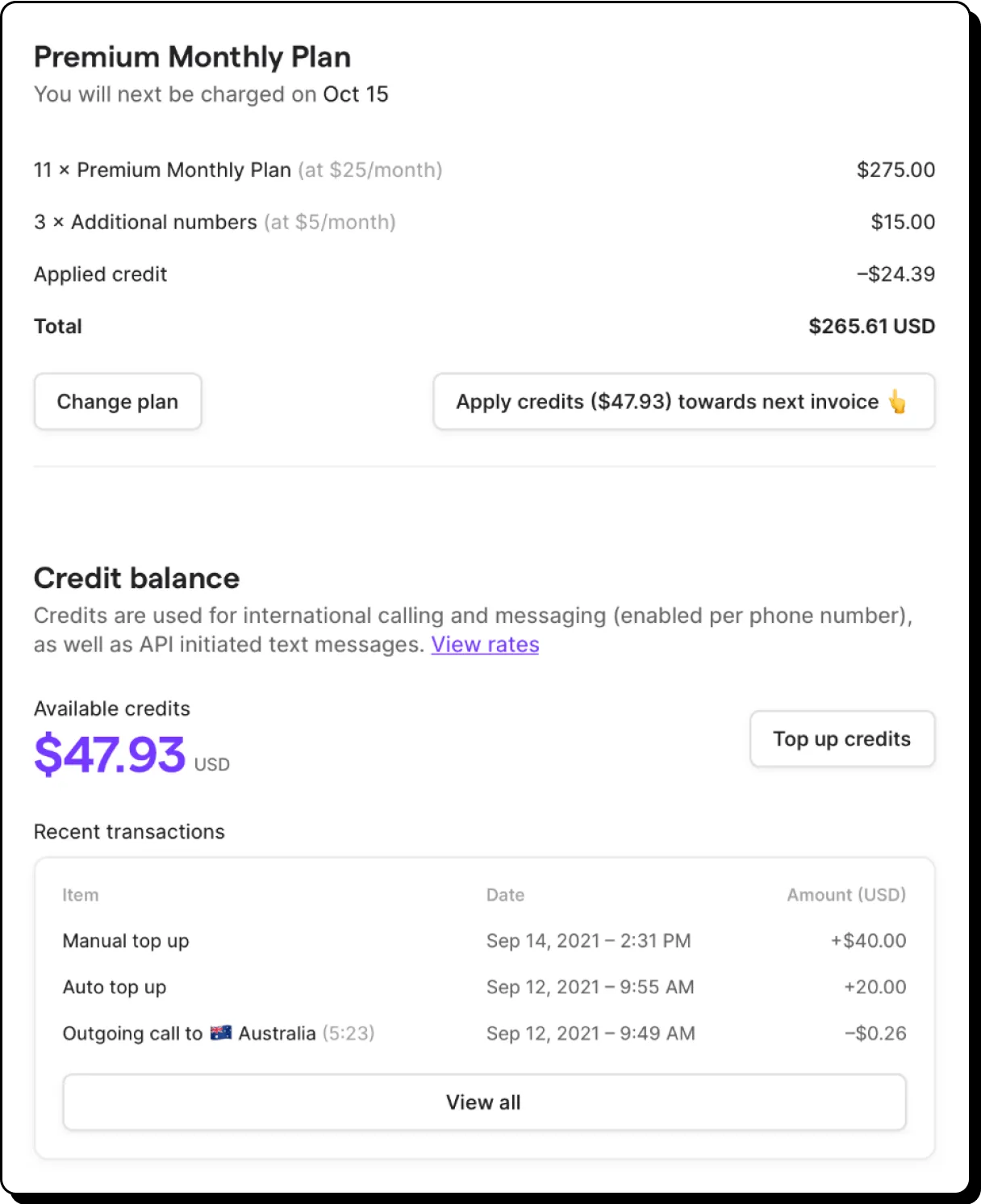 A screen shot of a credit card bill with a purple border.